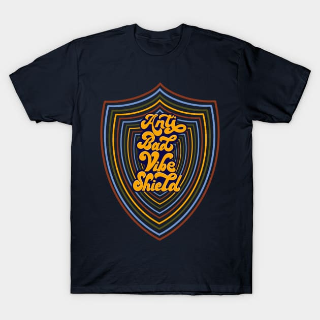 Anti-Bad Vibe Shield Retro Design T-Shirt by Gsallicat